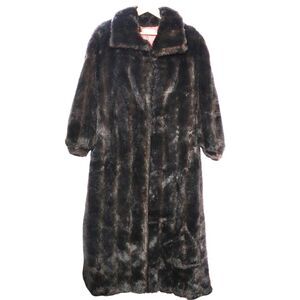 Claudine Bueche Faux Fur Mink Coat Full Length Vintage Dark Brown One Size